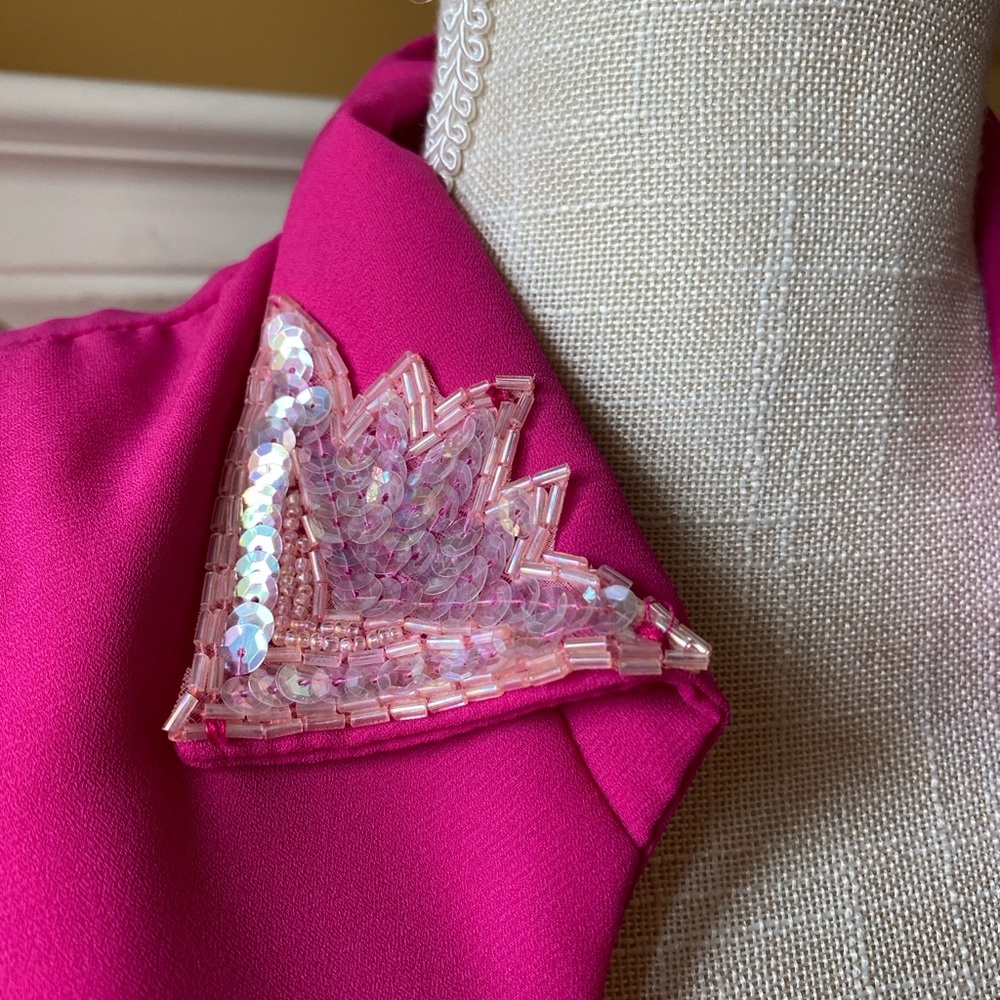 ❌SOLD❌ NWT VTG JUSTIN DAVID HOT PINK BEADED SEQUINED GOWN DRESS 70’S 80SIZE 14 - Picture 4 of 13